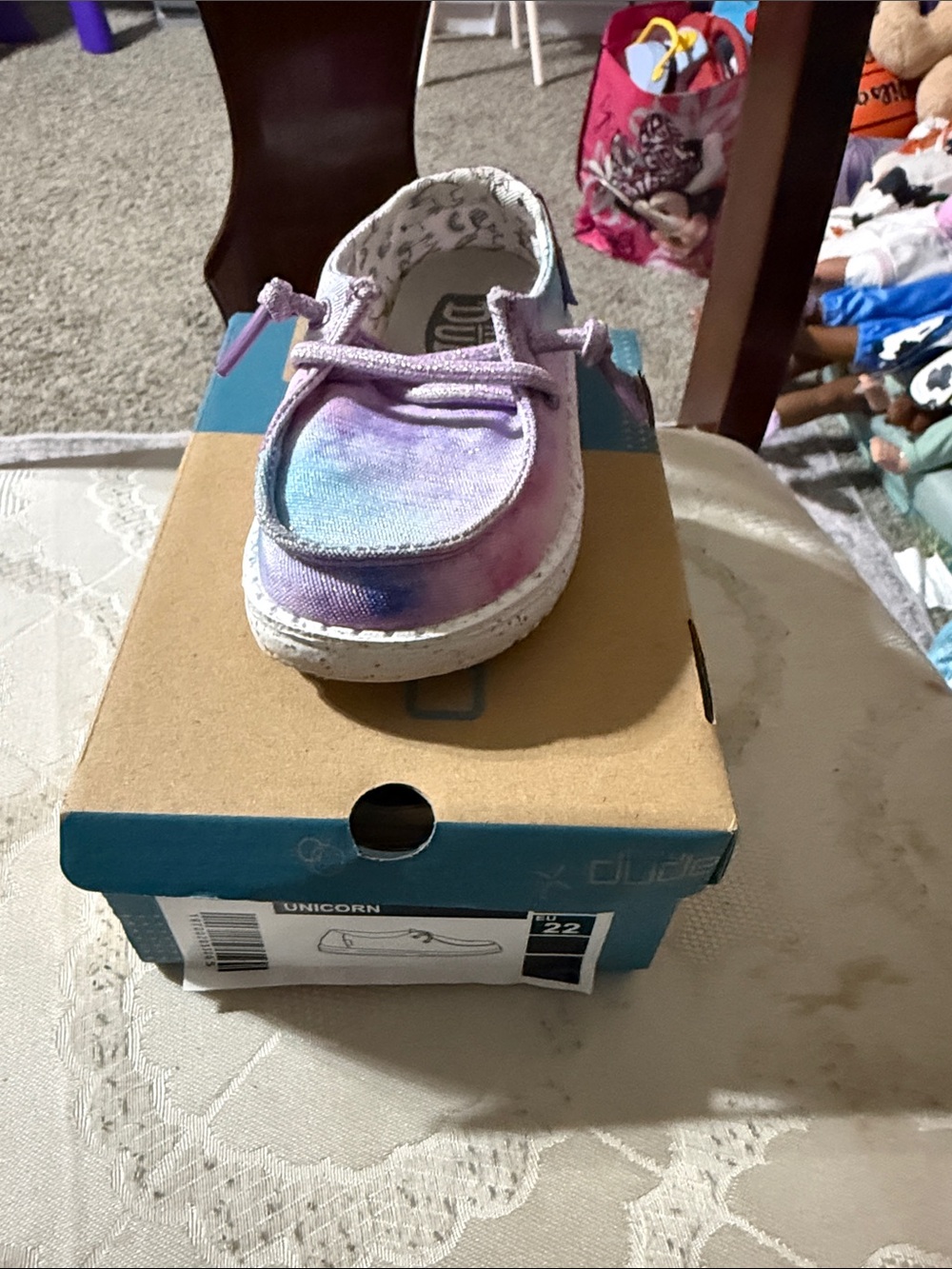Hey Dude Kids Unicorn Tie-Dye Slip-On Shoe in Purple and Pink